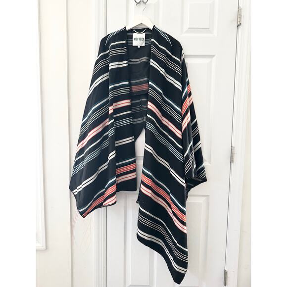 Kenzo RTW 2015 Black Orange White Serape Baja Stripe Wrap Cardigan Sweater Small - Picture 2 of 10